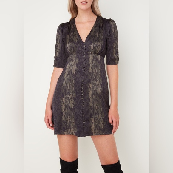 All Saints Kota Masala Mini Dress Snake Print sz 8 Revolve Short Sleeves - Picture 2 of 14